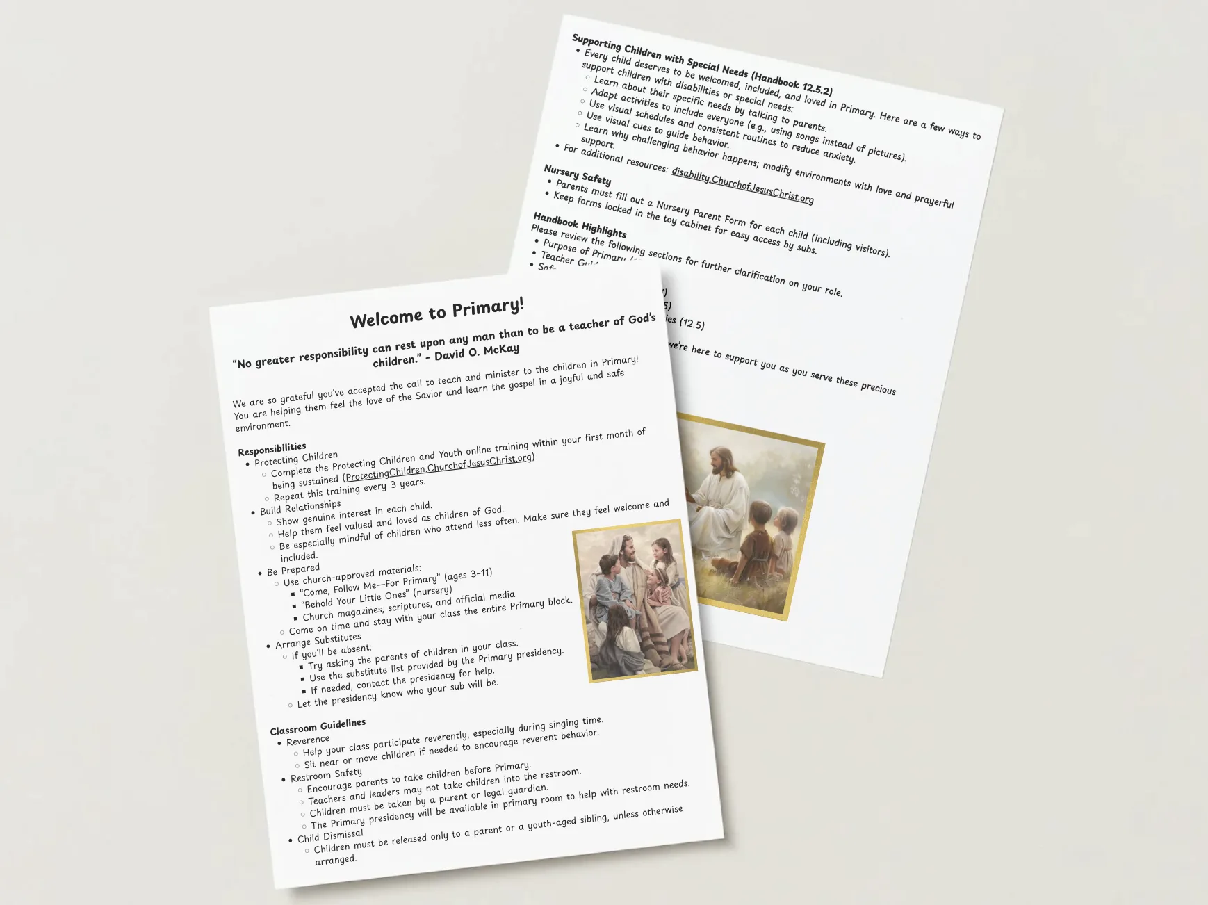 Welcome to Primary teacher guide preview, page 2 — supporting children with special needs and handbook highlights